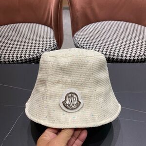 Moncler Ivory Tweed Bucket Hat with Logo Patch